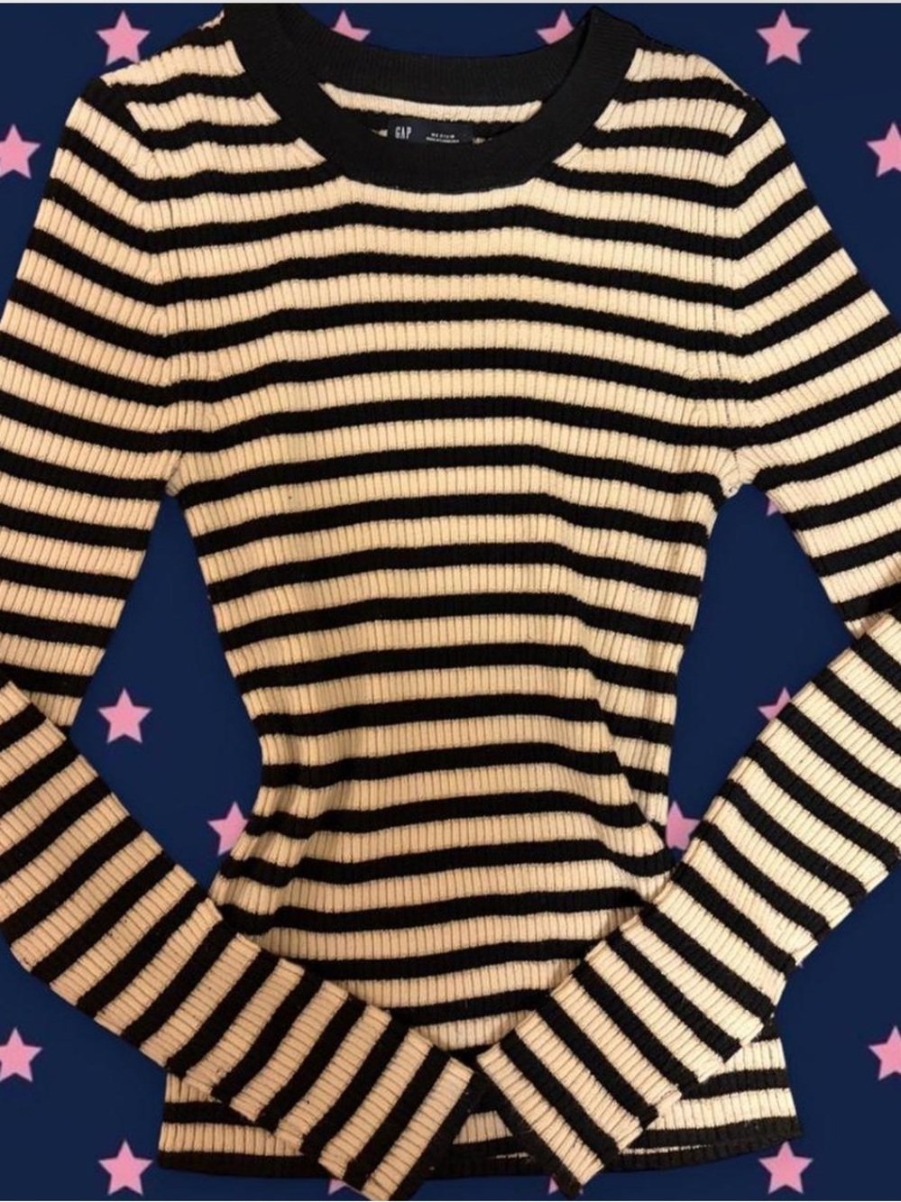 GAP Black and Cream Striped Ribbed Long-Sleeve